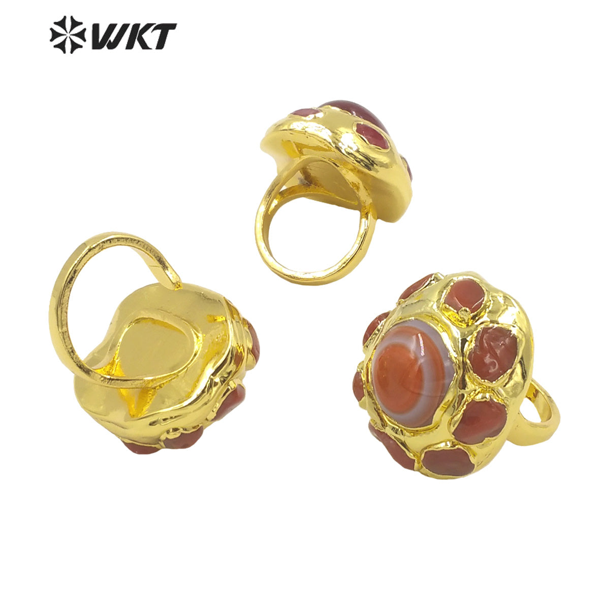 WT-R412 High Quality Vintage Fashion Red Agate Ring with 18k Gold Plated Adjustable Rings Women Jewelry Natural Stone Rings