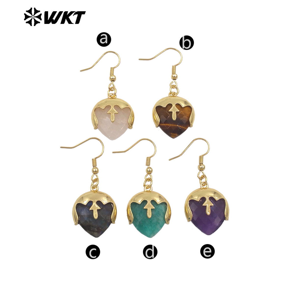 WT-E789 Wholesale Unique Design Gold Plated Cover Top Heart Shape Natural Gemstones Earrings For Women Interesting Jewelry