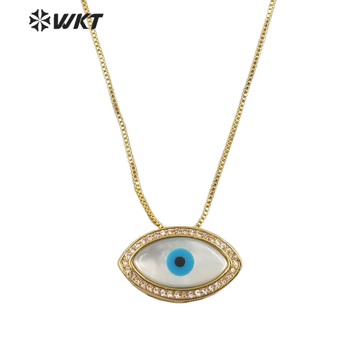WT-MN971Amazing Gorgeous Fashion Gold Plated Horse Eye Shell Necklace Women Micropaved Cz Setting Eye Necklace