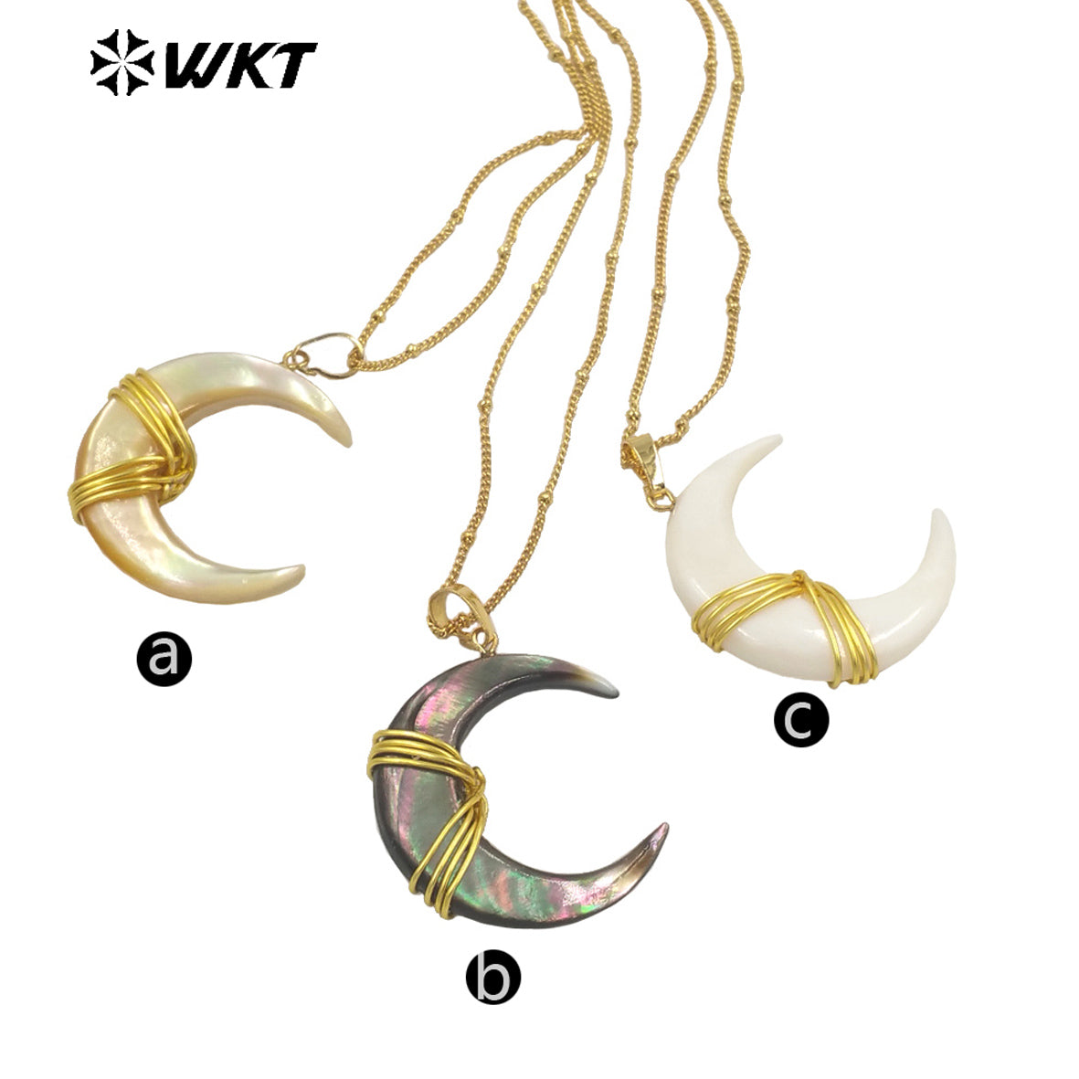 WT-JN238 Wholesale Newest MOON Shaped Shell Design 18k Chain Gold Plated Exquisite High Quality Scallop Necklace