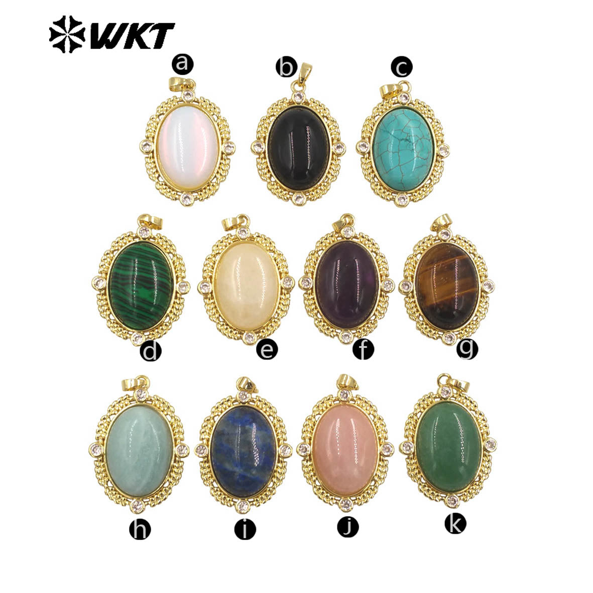 WT-N1474 Amazing 18K Real Gold Plated Resist Tarnishable Natural Gemstone Bezel Setting Oval Shape With Zircon Stone Necklace