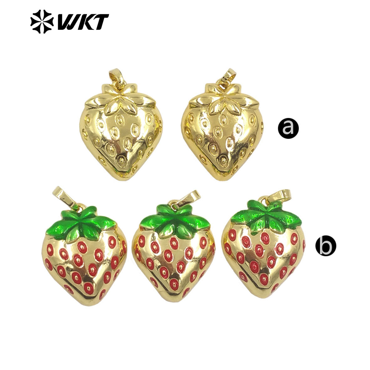 JFE154 Newest Fashion Yellow Brass With Drop Oil Full Gold Plated Pendant Strawberry Shape For Jewelry Decoration Finding