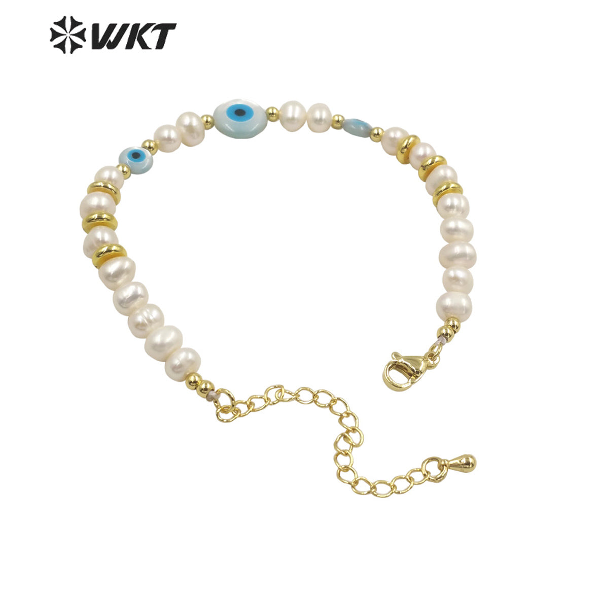WT-MPB068 Wholesale Fashion Gold Shell Eye Pearl Bracelet Gorgeous Handmade Strand Space Beads Pearl Bracelets