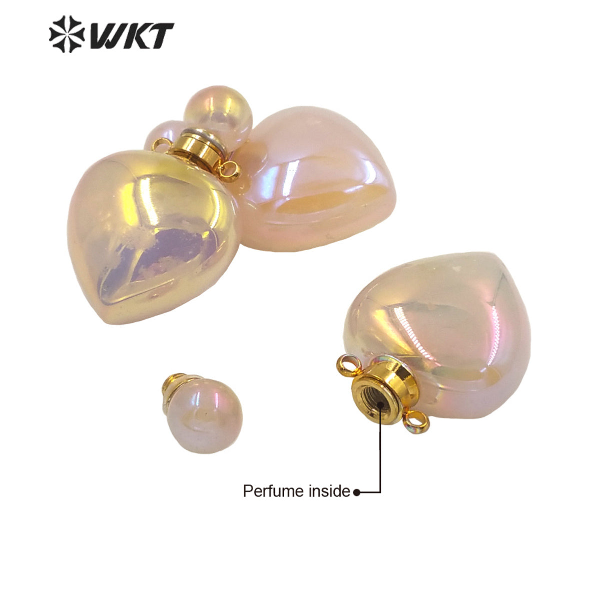 WT-P1647 Wholesale New Color Natural Rose Quartz Stone with Aura Heart Pendant Women Fashion Gold pink Aura Heart Perfume Bottle