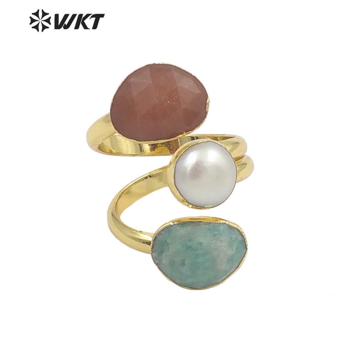 WT-R407 Niche Design Multiple Gemstone Pearl Rings Adjustable Rings Delicate Charming 18k Gold Plated Gifts Natural Stone Rings