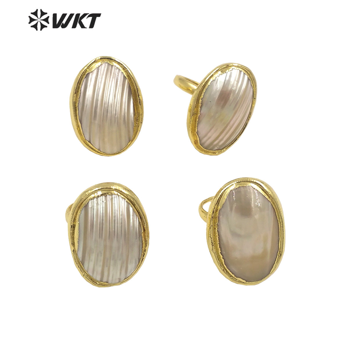 WT-MPR076 Fashion Gold Plated Resist Tarnishable Natural White Oval Mabe Women Ring for Anneversary Wedding Gift