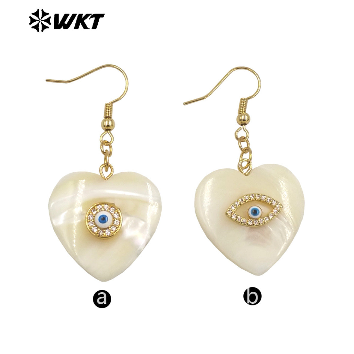 WT-MPE130 Lovely 18k Gold Plated Lady Natural White Shell Heart Earring With Micropave Cubic Zircon for Girl Birthday Gift