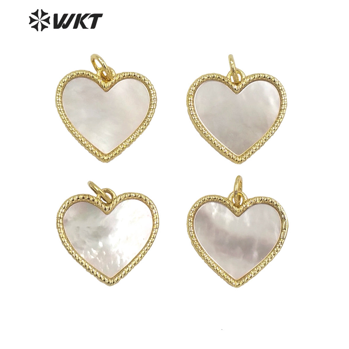 WT-JP322 Wholesale Fashion 18k Real Gold Bezel White MOP Setting Shell Charm Small Lovely Heart Shell Pendants