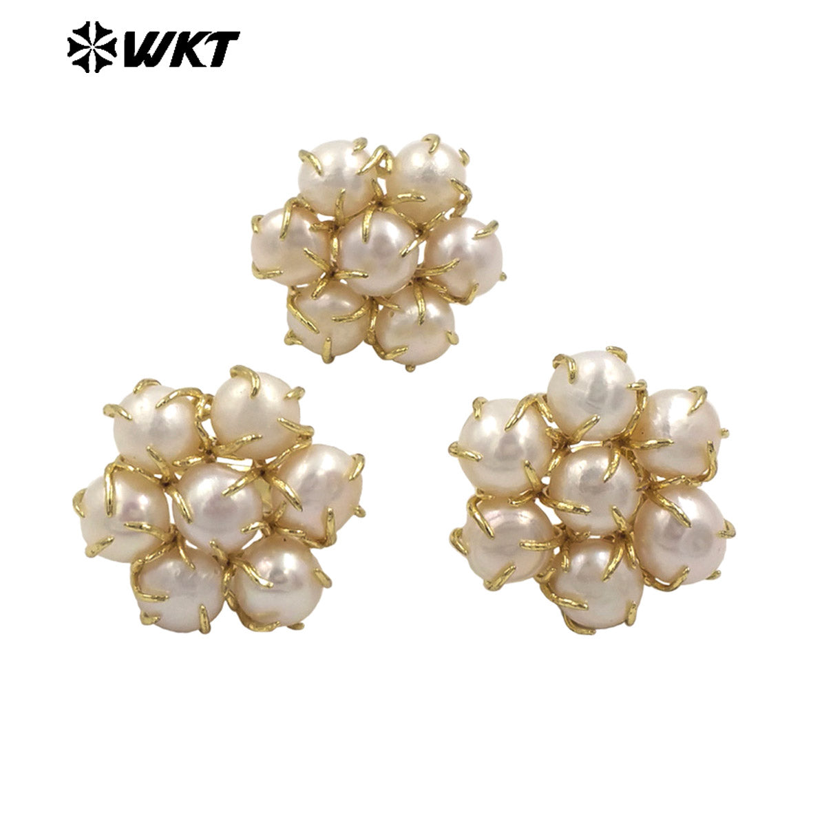 WT-MPR123 Sweet Gold Plated Handmade Claw Prong Setting Multi Freshwater Pearl Assemble Flower Rings