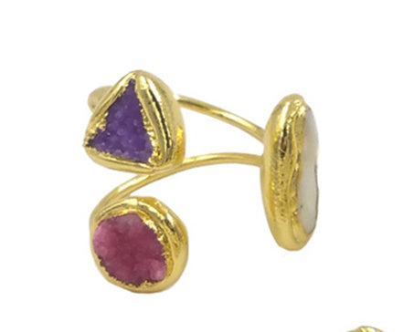 WT-MPR117 New Product Special 18K Gold Plated Pearl Druzy Quartz Triangle Diamond Ring for Men and Women As Daily Decoration
