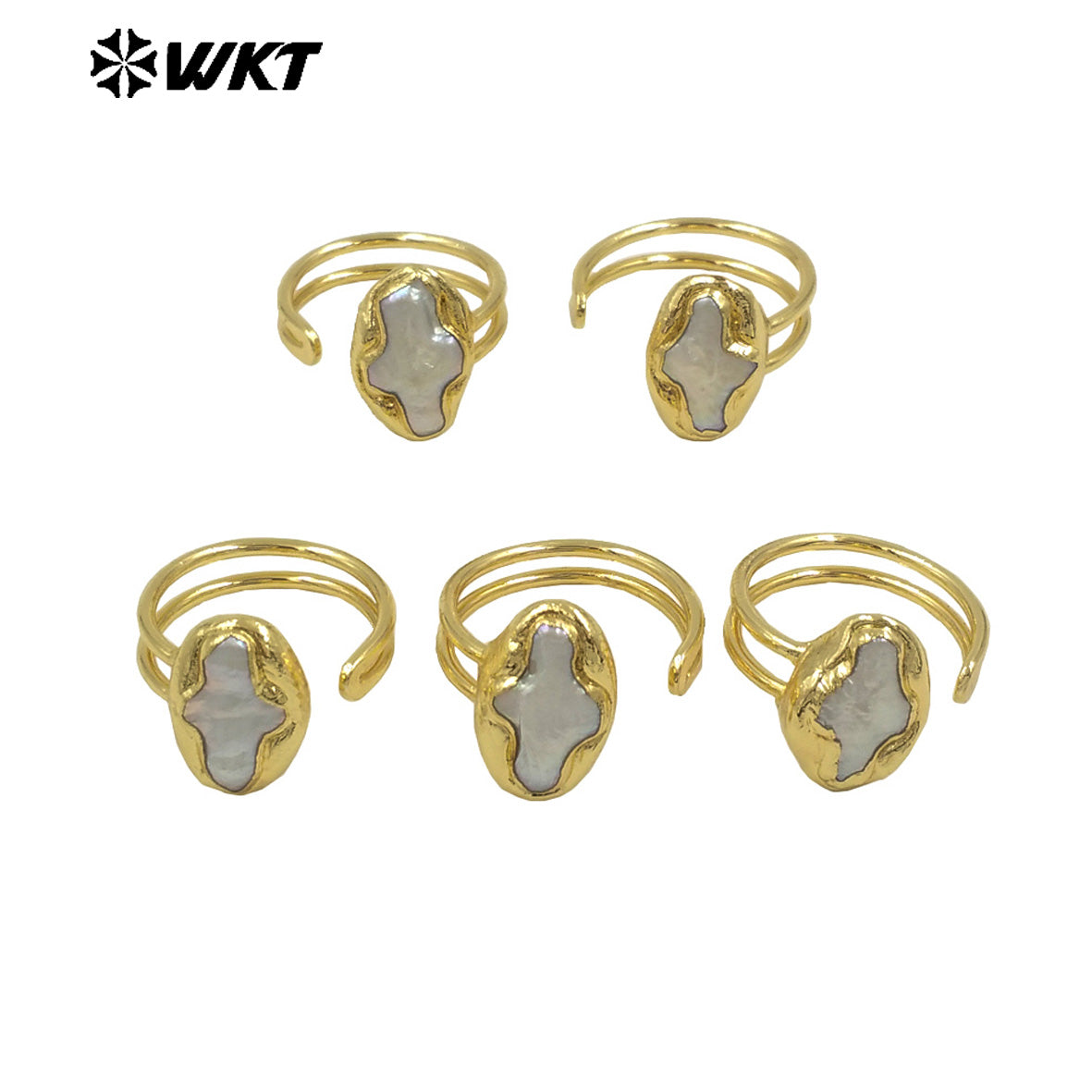 WT-MPR126 Hot Sales Natural Freshwater Pearl Ring With Gold Plated Open Size Cross Shape Elegant Style for Valentine's Day Gift