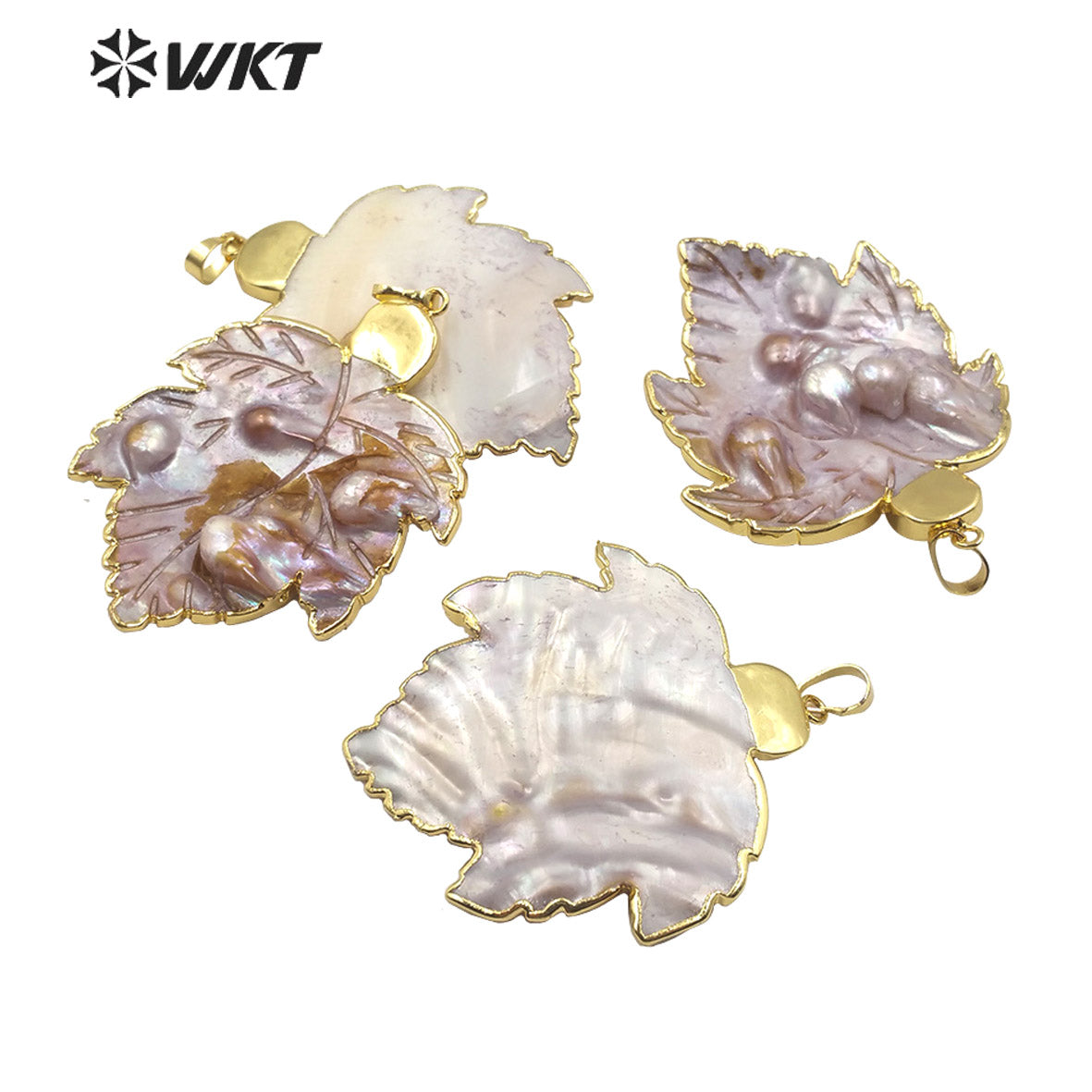 WT-JP192 Fashion Mother of Pearl Leaf Pendant Gold Plated Charm Jewelry Natural Leaf Shape Mother of Pearl Pendant