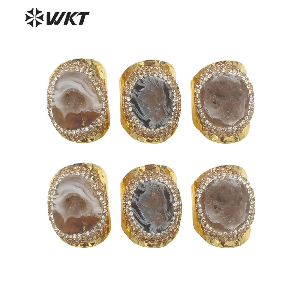 WT-R446 Amazing 18k Gold Plated Resist Tarnishable Natural Geode Agate Ring Women Wide Band Stone Cocktail Ring