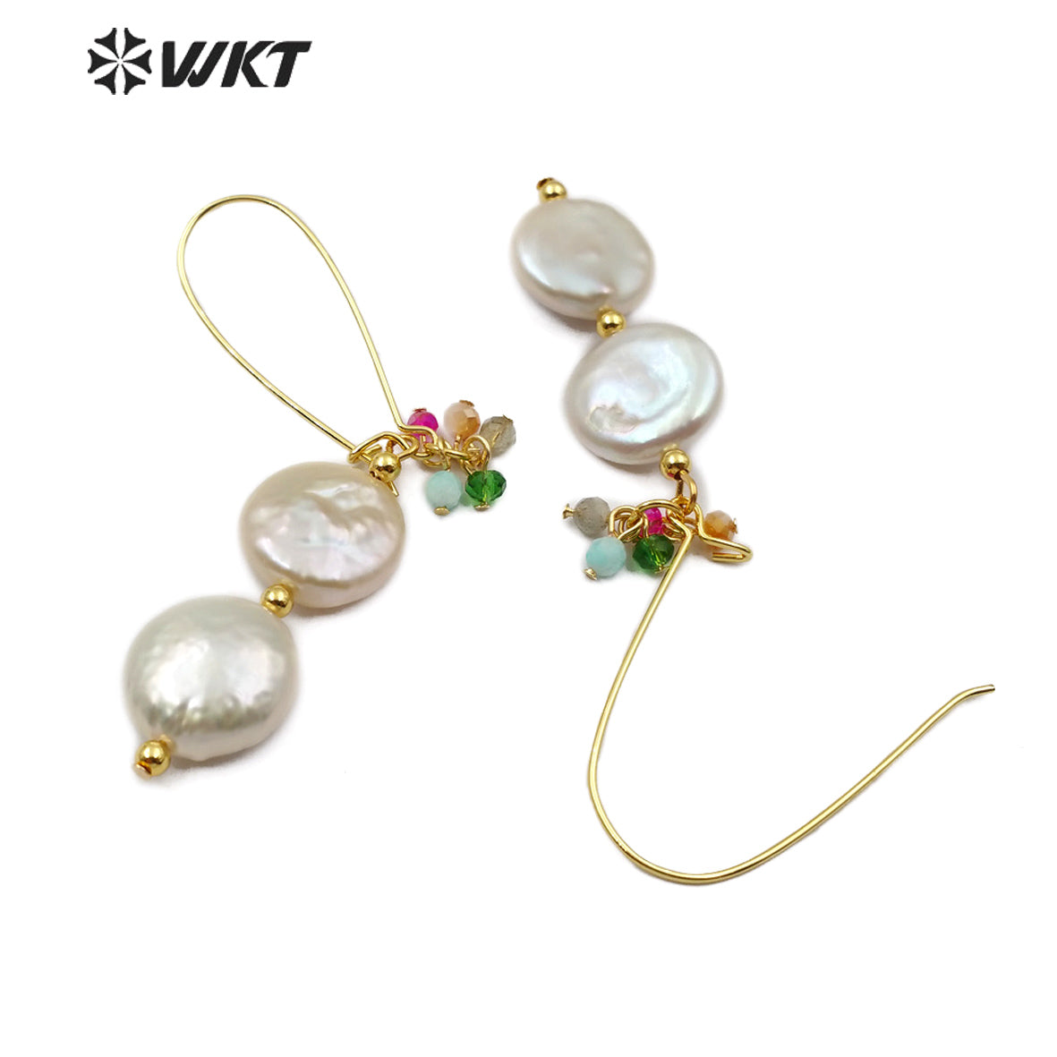 WT-E576 Hot-sale Natural Double Pearl Earring With Crystal Beads Women Stylish Jewelry Pearl Earring Lady Charm Earring