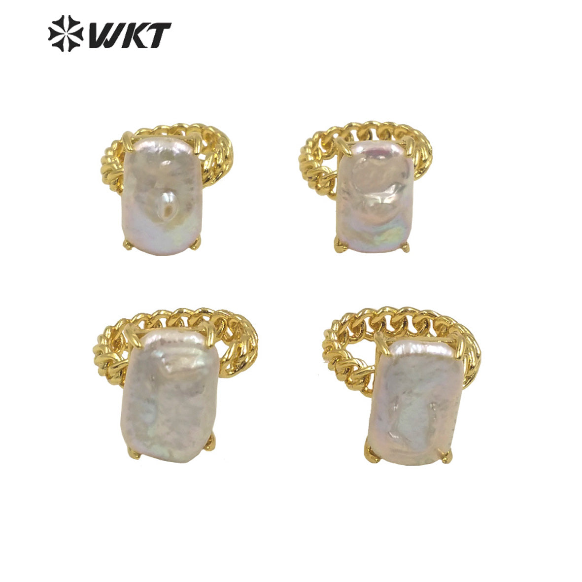 WT-MPR068 Gorgeous Trendy Fashion Natural Freshwater Pearl 18k Gold Plating for Women Lucky Unique Design Ring