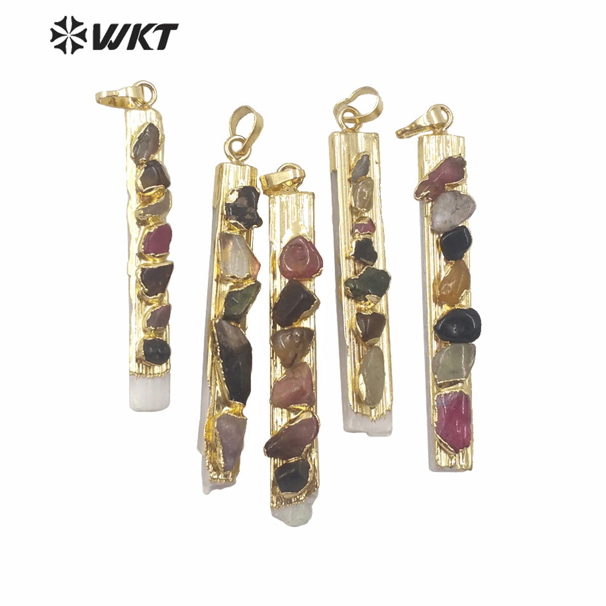 WT-P1560 Amazing Charming rainbow Tourmaline Stick Selenite Stone Necklace Slim Long White Selenite Charm Stone Necklace