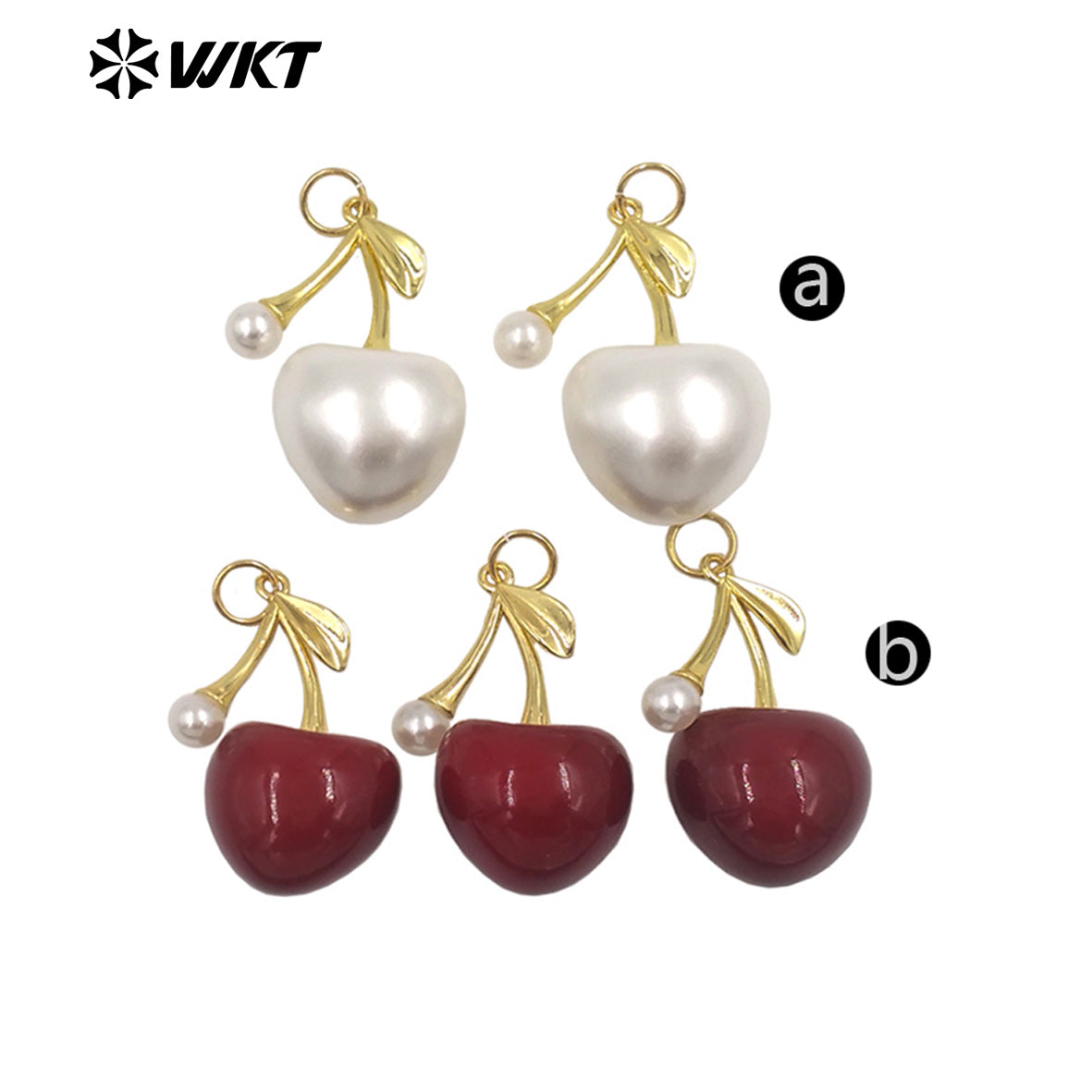 WT-JFE148 New Sales Cherry Charms Metal Yellow Brass With Drop Oil Red/ White Color Gold Plated Pendant Finding For Earrings DIY