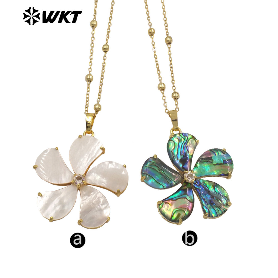 WT-JN310 New Design Exquisite Natural Abalone Shell Flower Necklace 18K Gold Plated Beads Chain for Ladies Valentine's Day Gift