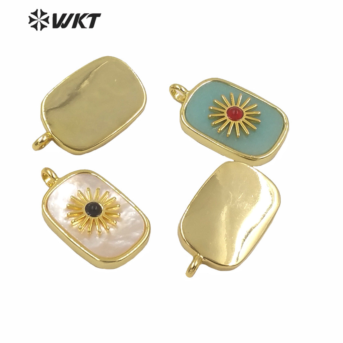 WT-P1590 Amazing Gold Electroplated Bezel Natural Stone Setting square Pendant Fashion Women Themed Charm Stone Pendants