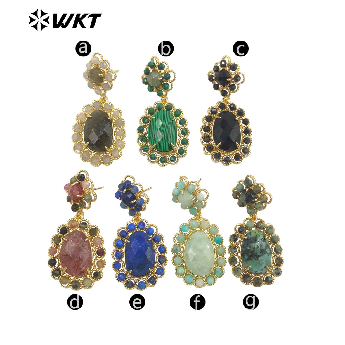 WT-E724 WKT Precious Natural Gemstone Carved with Wire Wrapped Tiny Stone Beads Made Earrings Charming Gorgeous Lapis Earrings