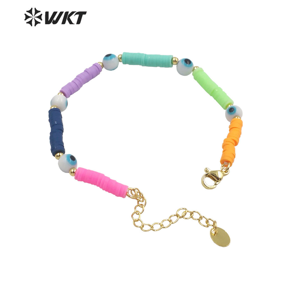 WT-MPB072 WKT NEW Design Rainbow Color Women Eye Resin Beads Bracelet Unique Collection Round Ceramic Eye Beads Bracelets