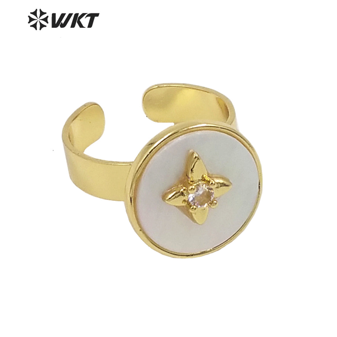 WT-MPR025 WKT 2022 Wedding Party Style Rings Romantic Round Shape Shell Rings Lady Charming Jewelry Cubic Zircon Ring