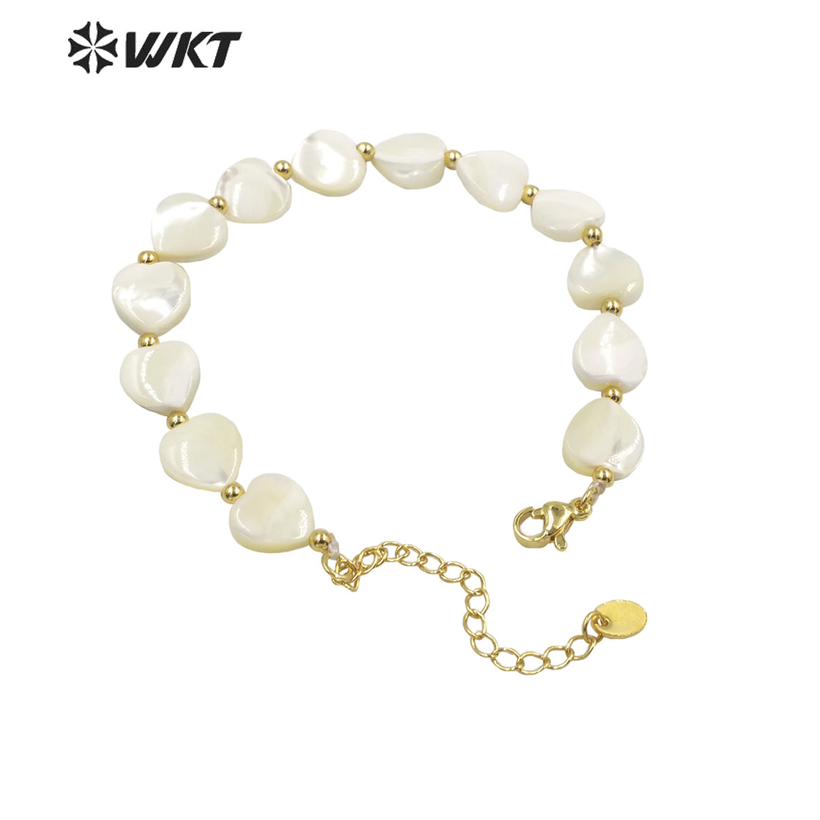 WT-MPB063 Unique Bohemian Vintage White Shell Made Heart Bracelet with Clasp Gold Strand Beads Heart Jewelry Women Bracelets