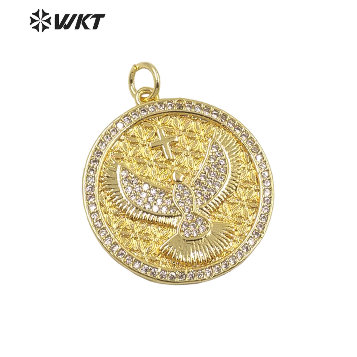 WT-MP201Amazing Micro Pave Cubic Zircon Setting Gold Eagle Pendant Unisex Round Coin Symbol Pendant for Necklace