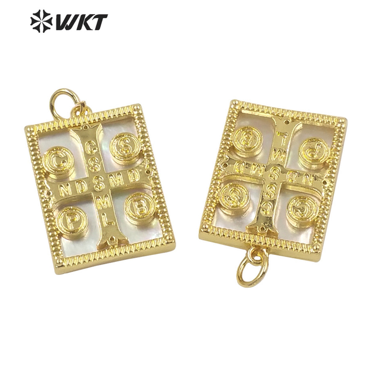 WT-MP207 Amazing WKT Fashion Real Gold Plated Religious Micro Pave Cross Pendant Lady Small Diamond Pave Shell Pendant