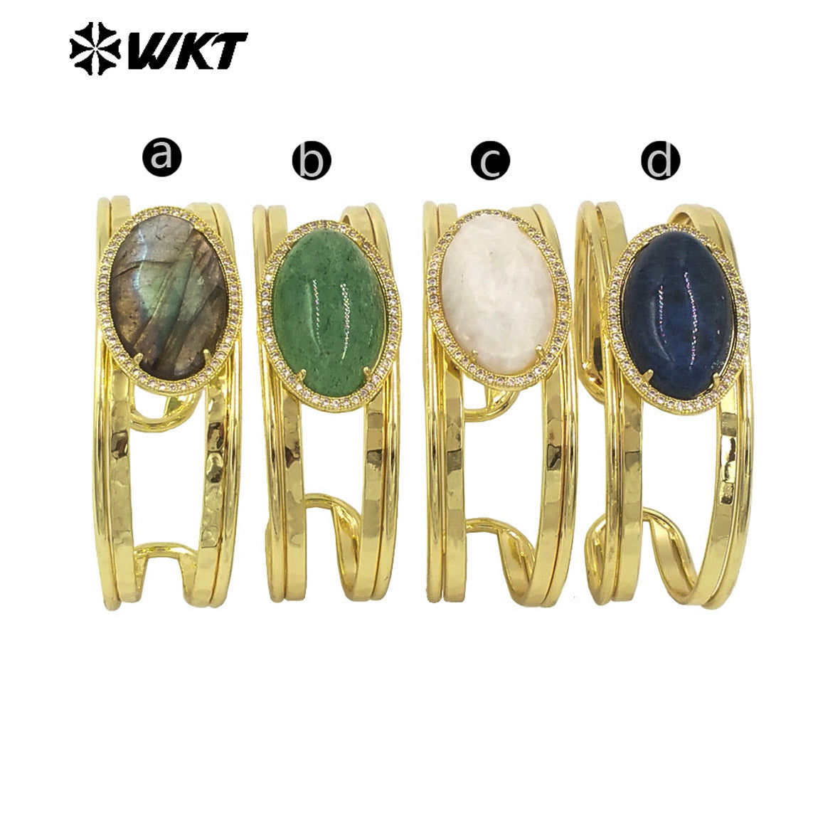 WT-B661 Wholesale Fashion Gold Plated Oval Shape Stone With Claw Prong Setting Moon Stone Elegant Women Bangle in Adjustable