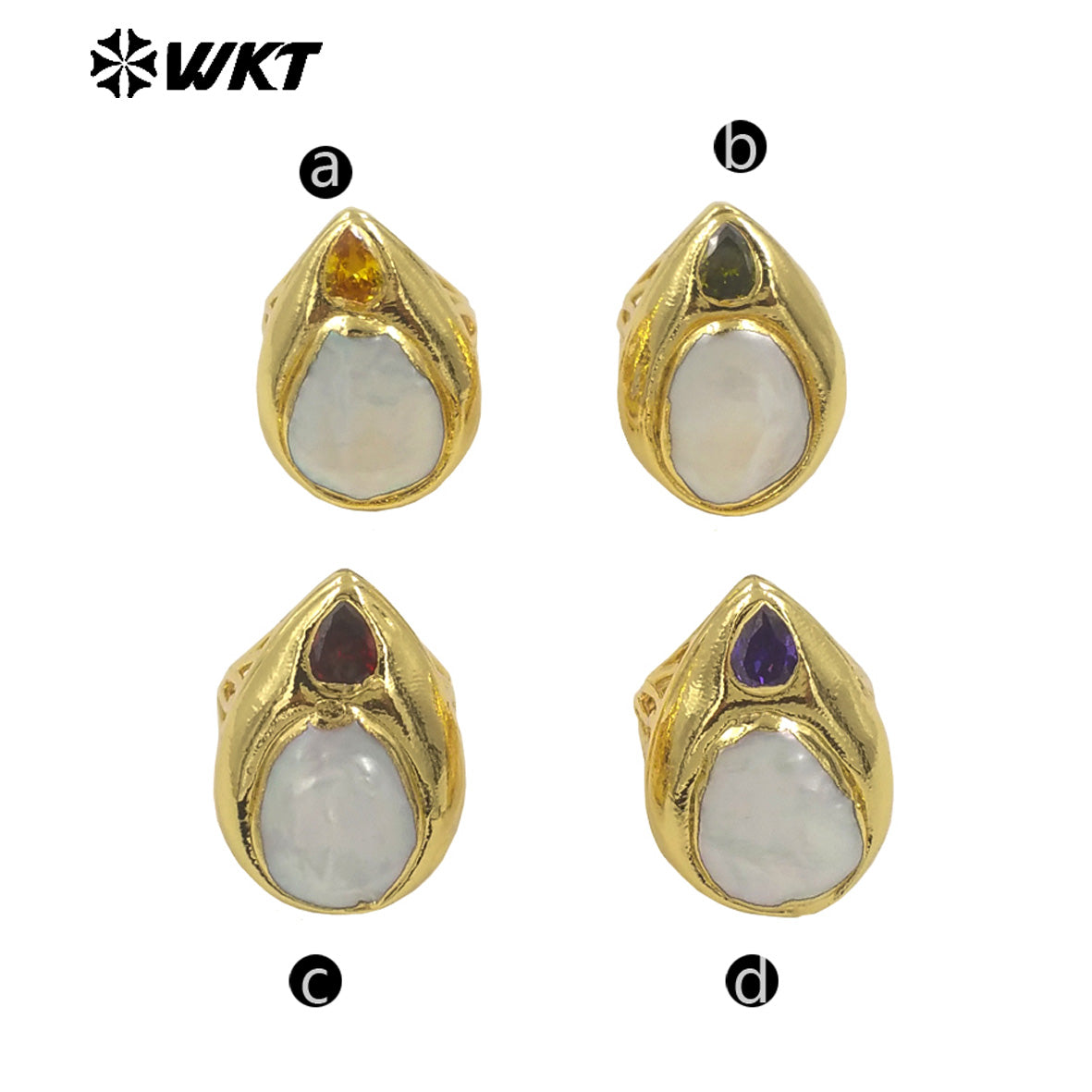 WT-MPR127 Delicate Micro Pave Zircon Ring With Natural Freshwater Pearl Gold Plated for Party Decoration Resist Tarnishable