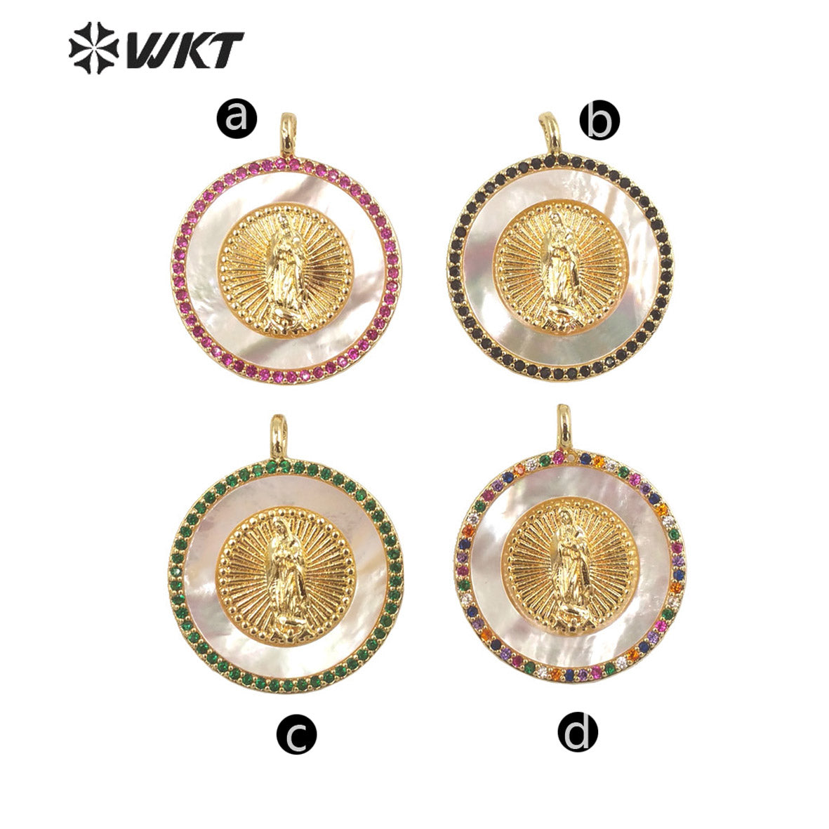 WT-MP271 Newest Vintage Style Ball Shaped Natural Shell Shell&Cubic Zircon Madonna Design Pendant