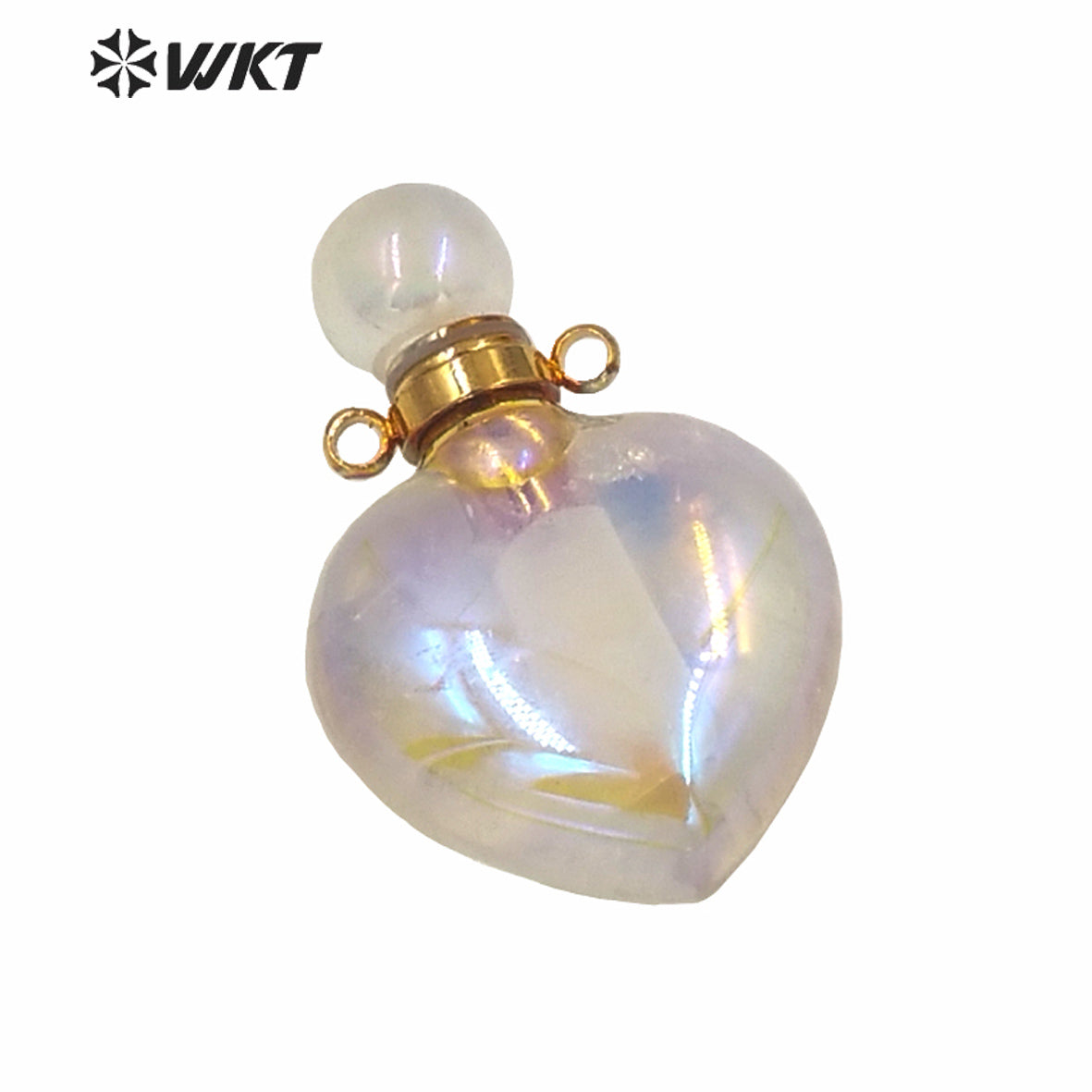 WT-P1595 Amazing WKT Exclusive Color Natural AURA Quartz Heart Shape Stone Pendant Fashion Heart Essencial Oil Bottle Pendant