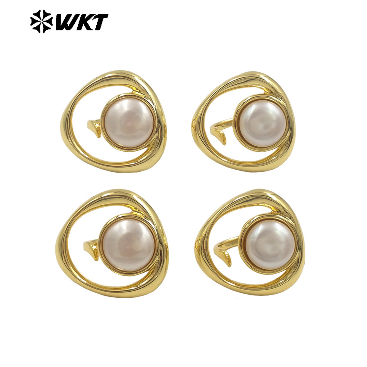WT-MPR133 Amazing Design 18K Gold Plated Double Layers Ring With Freshwater Pearl Women Elegant Gorgeous Jewelry Adjustable Size