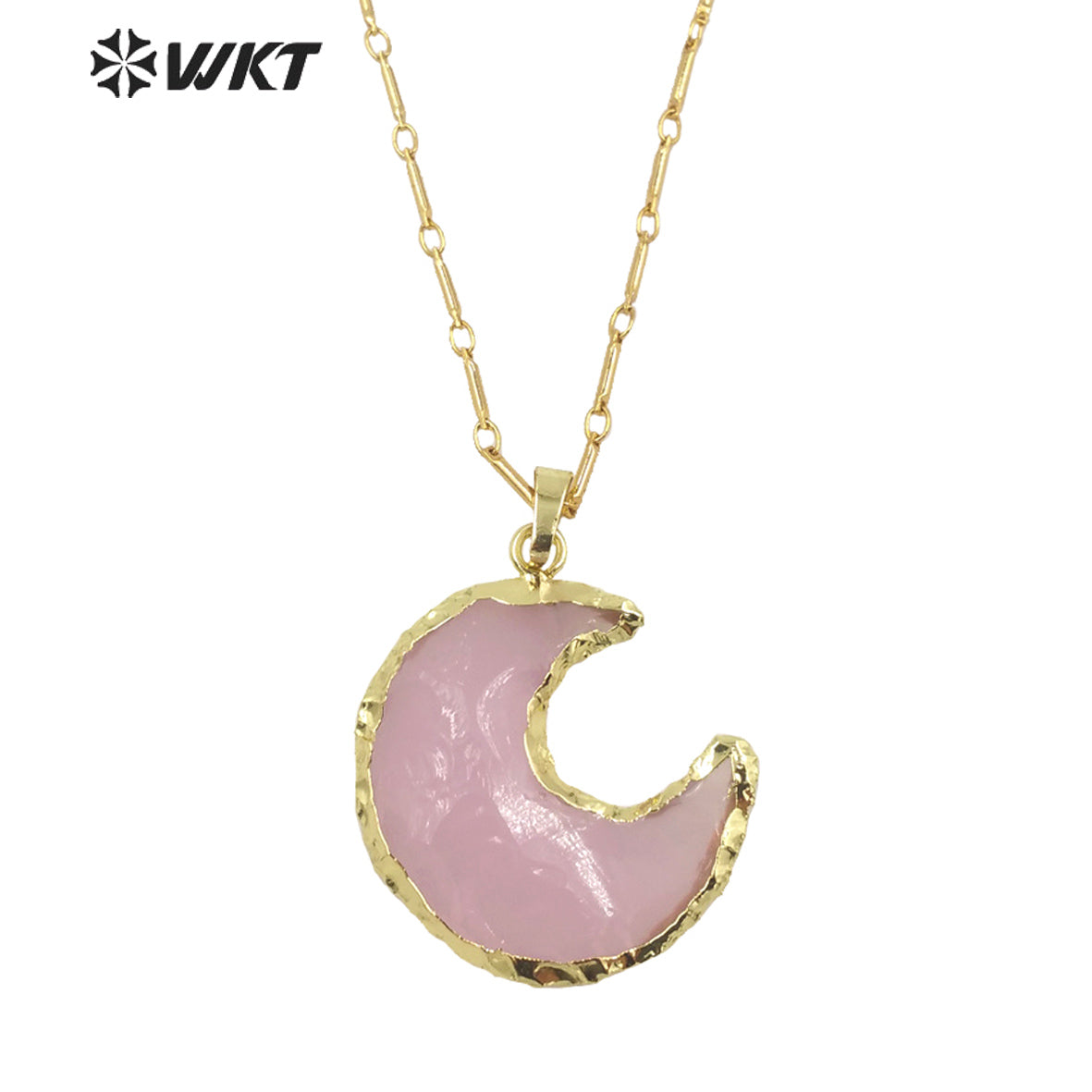 WT-N1349 WKT Beautiful Natural pink Opal Pendant Moon Necklace Gold Chain Lady's 2022 Trend Jewelry Gifts