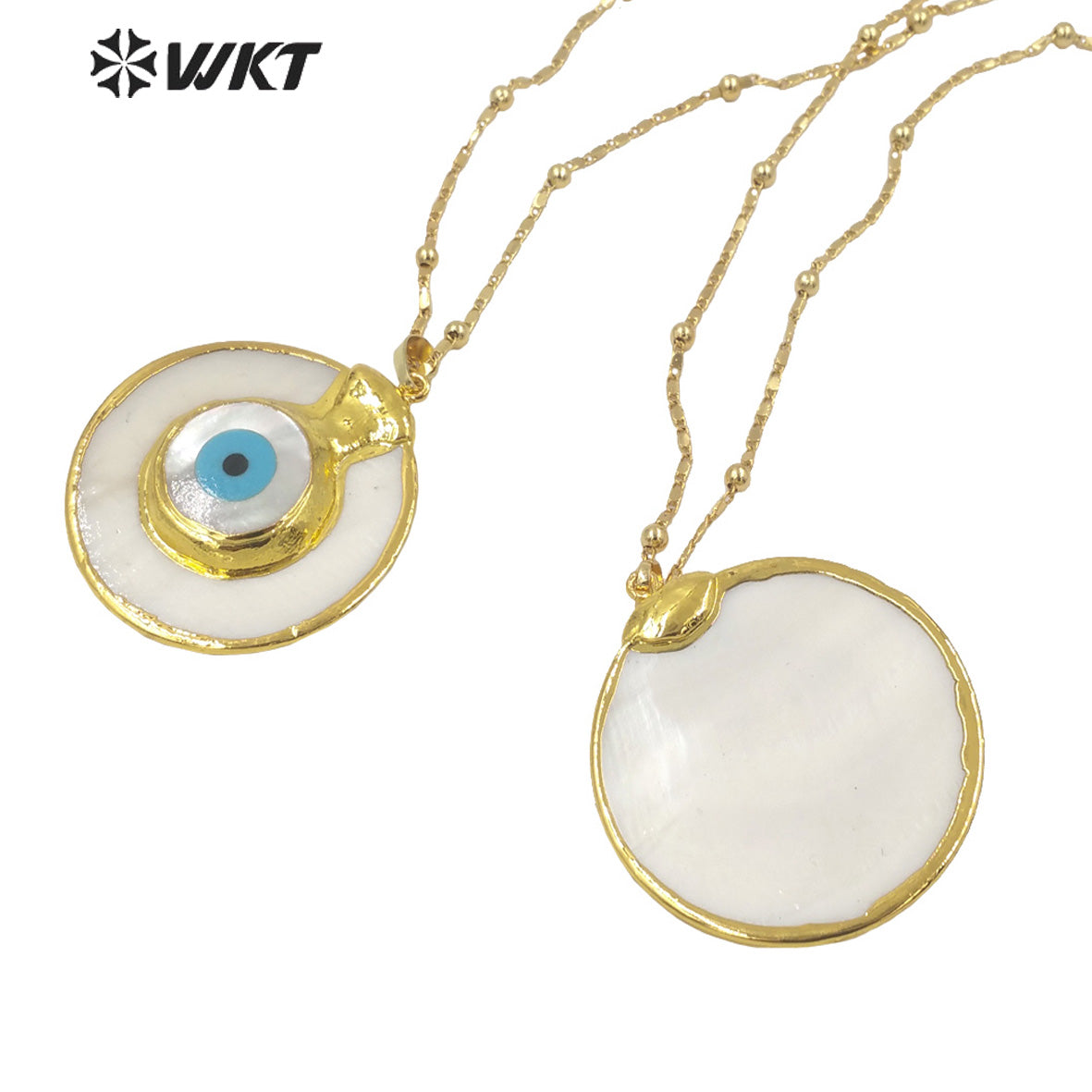 WT-JN171 Stylish Necklace Devil Eye Shell Pendant Necklace Circular Gold Electroplated Marine Life Jewelry Noble Shell Necklace