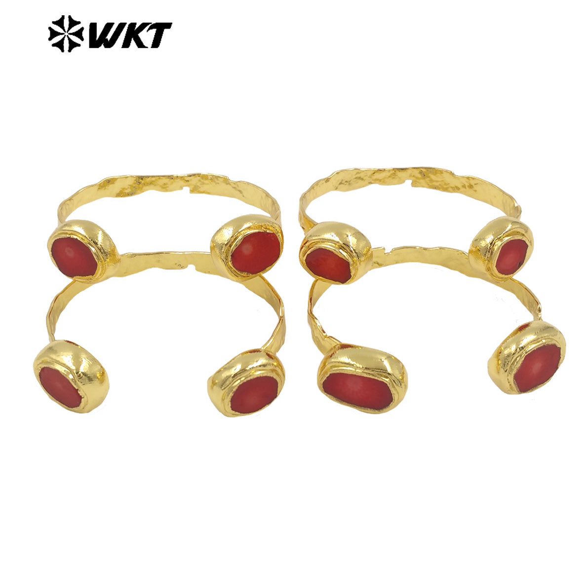 WT-MPB118 New Simple 18K Gold Plated and Natural Brass Round Red Coral Bracelet Jewelry Finished for Women As Daily Decoration