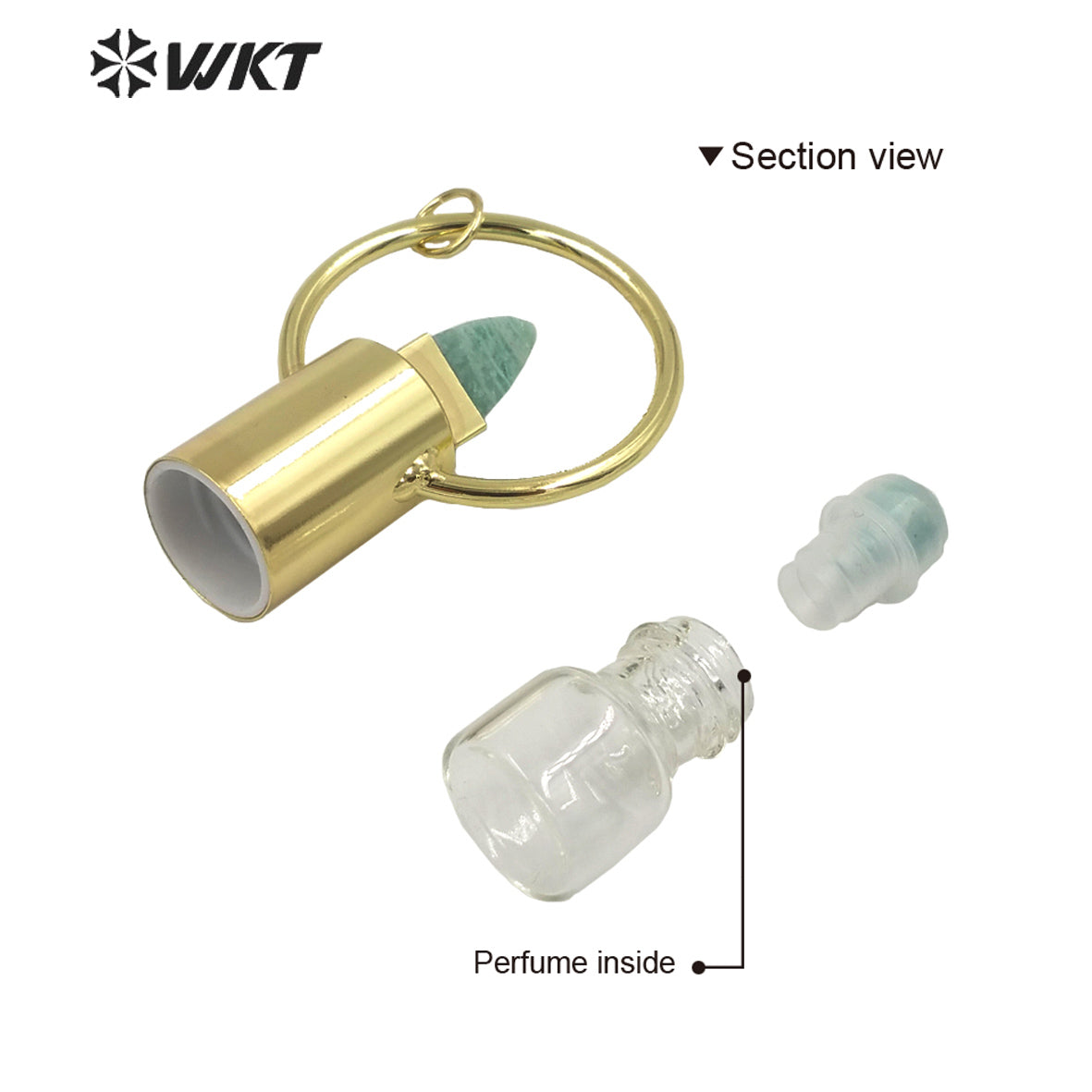 WT-P1664 Wholesale Gorgeous WKT Gold Fashion Natural Stone Lips Shape Roll Perfume Bottle Pendant for Women Gift