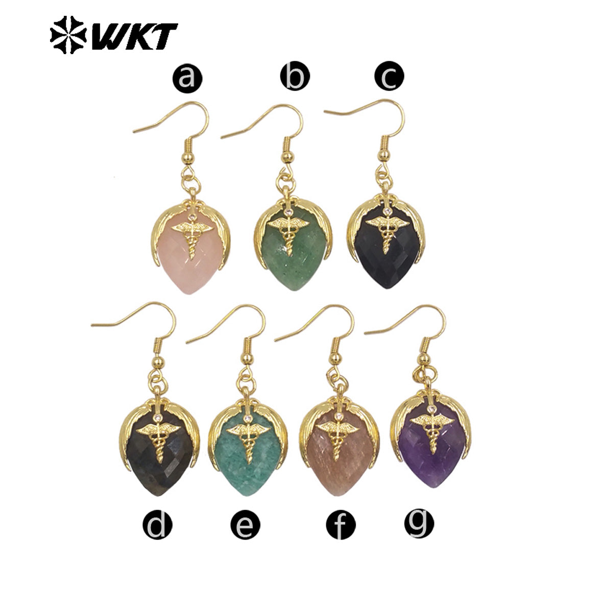 WT-E788 Exquisite Rose Quartz Multi Natural Gemstones Strawberry Shape Gold Plated Earrings For Women Lovely Jewelry Gift