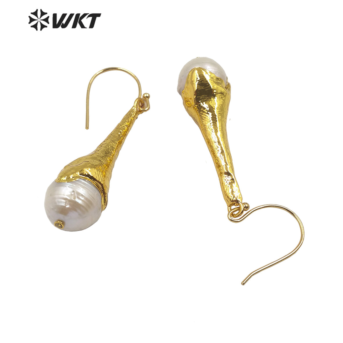 WT-MPE005 Elegant Natural Baroque Pearl Long Earring Gold Plated Fashion Lady Boho Charm Jewelry Baroque Pearl Earring