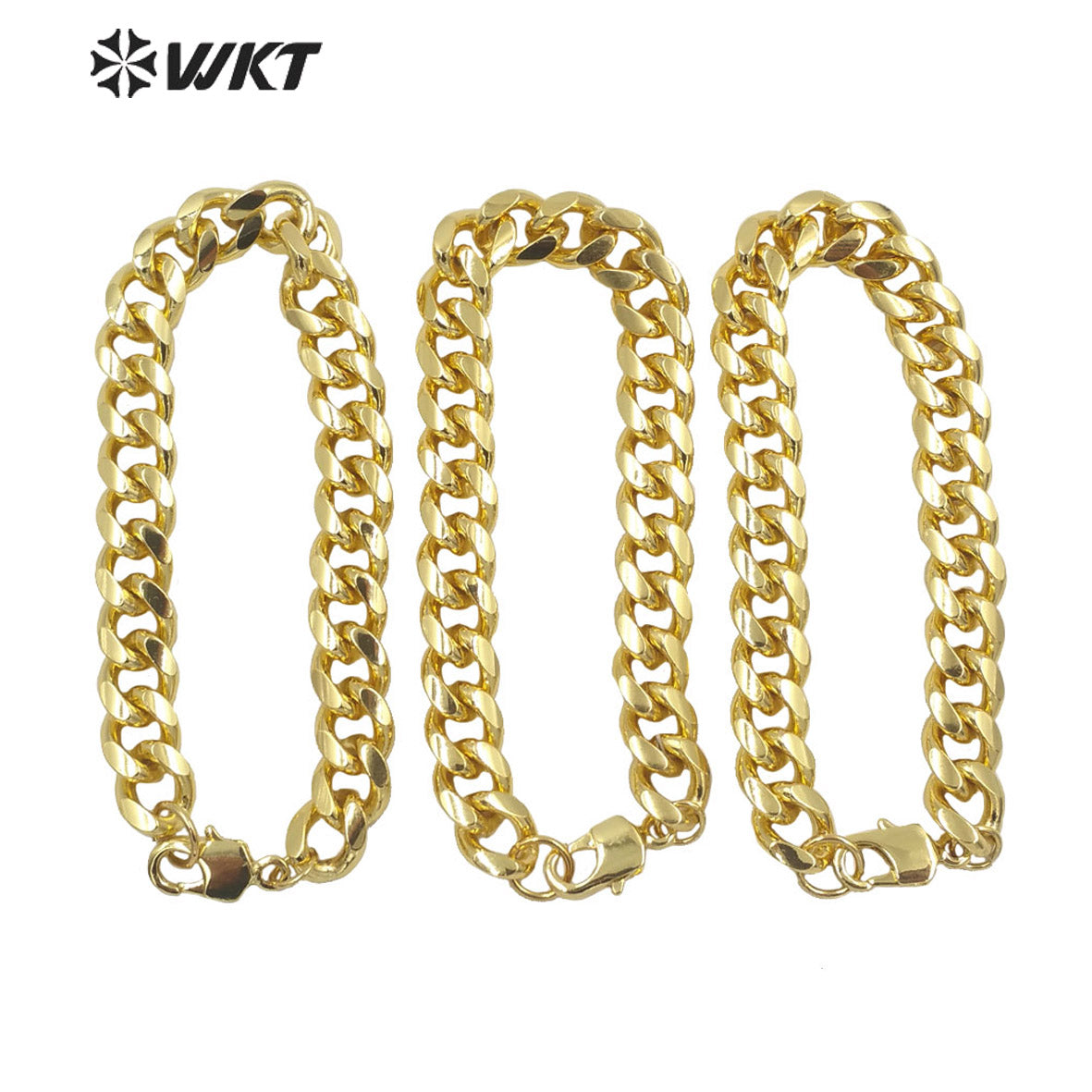 WT-B572 Fashion Women Real 18k Gold Plated Big Chunky Chain Bracelet Simple Metal High Polish Twisted Curb Chain Bracelet