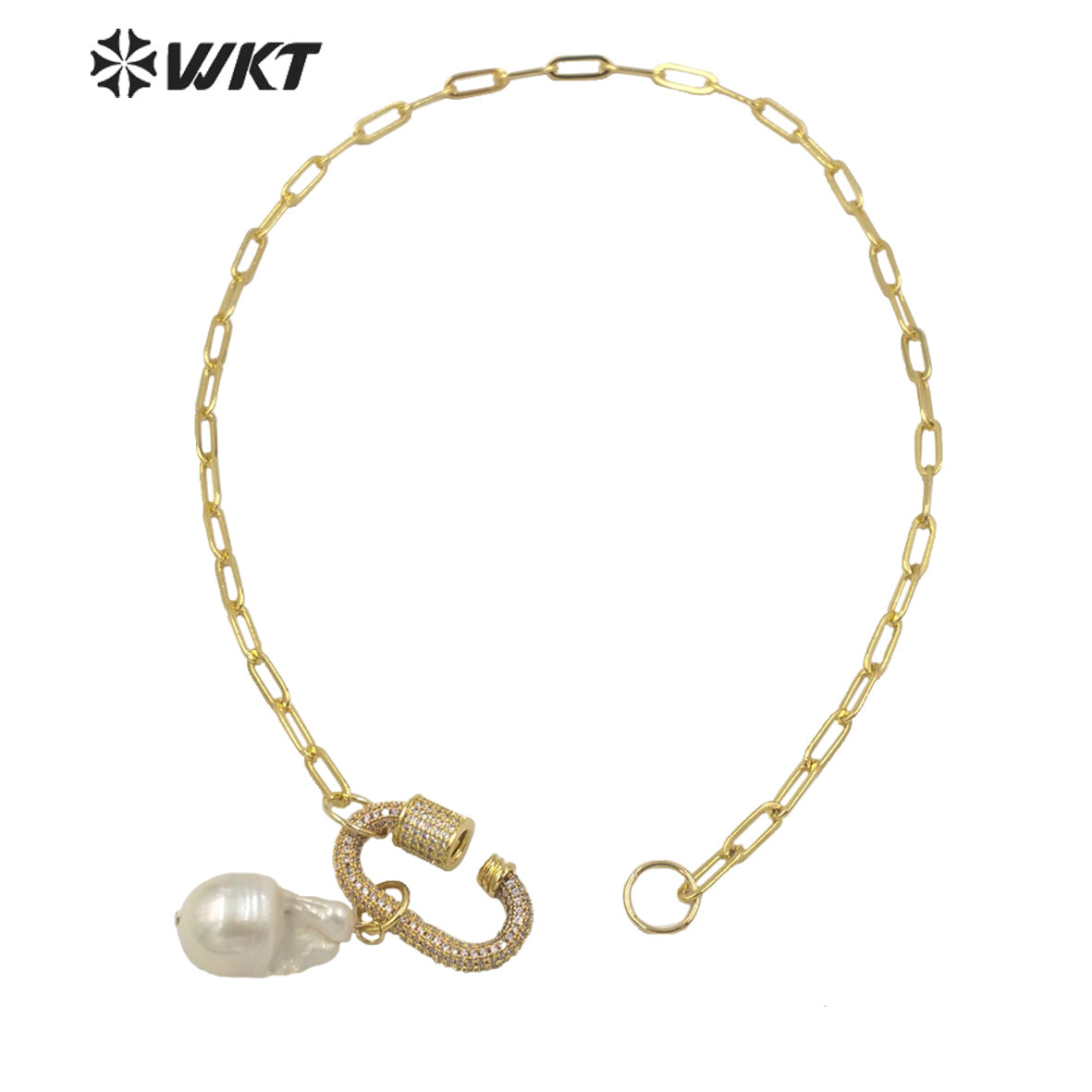 WT-JN152 Wholesale Fashion Gorgeous Natural Freshwater Baroque Pearl Necklace Gold Micropaved CZ Clasp Decorative Pearl Necklace