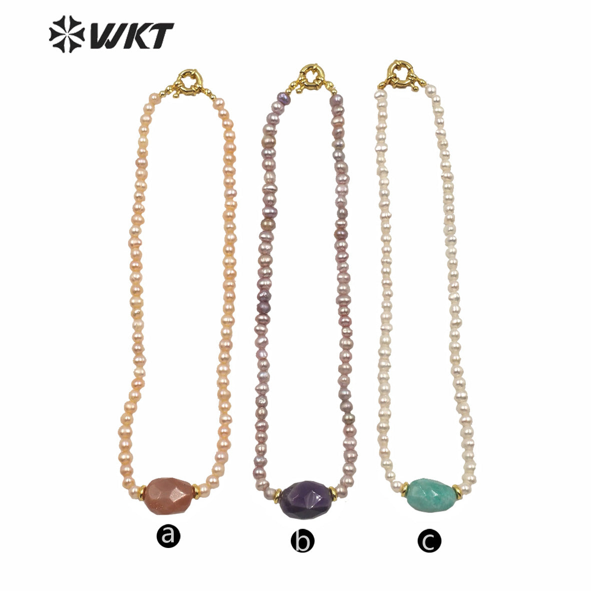 WT-JN120 WKT Gorgeous Women Natural Freshwater Pearl Choker Necklace 6mm Irregular Pearl Beads Choker Necklace With Theme Stone