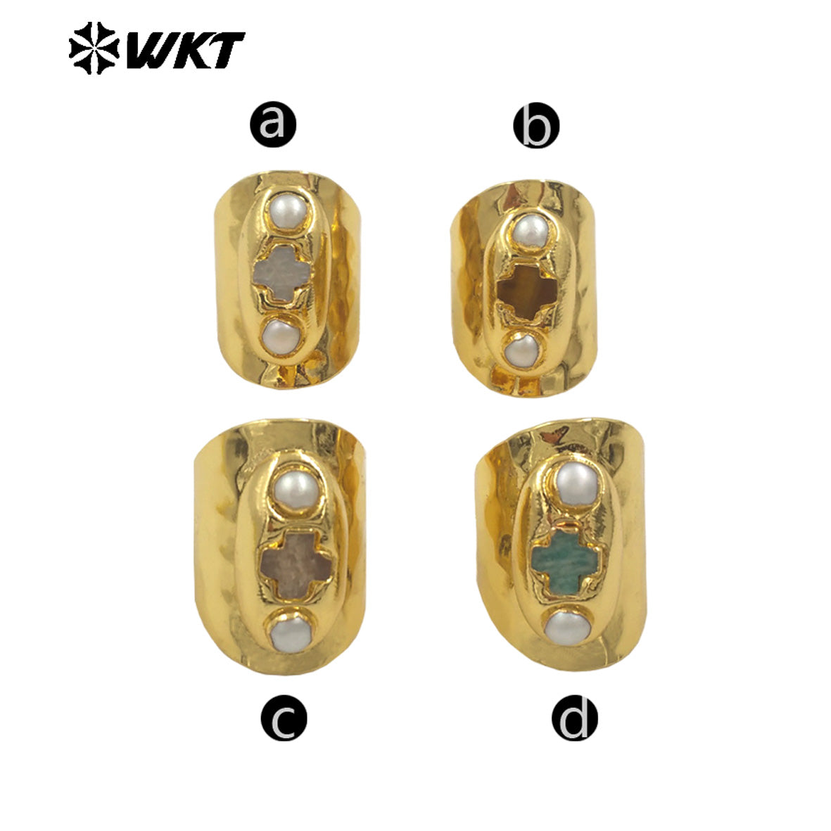WT-MPR130 New Arrival 18K Gold Plated Religious Ring Jewelry With Double Pearls and Cross Shape Stone Adjustable Size for Party