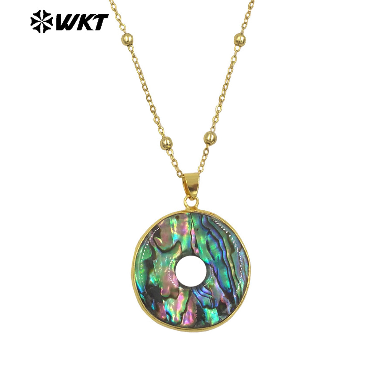WT-JN313 High Quality Round Natural Abalone Shell Round Coin Necklace With Gold Plated Single Hole Resist Tarnishable