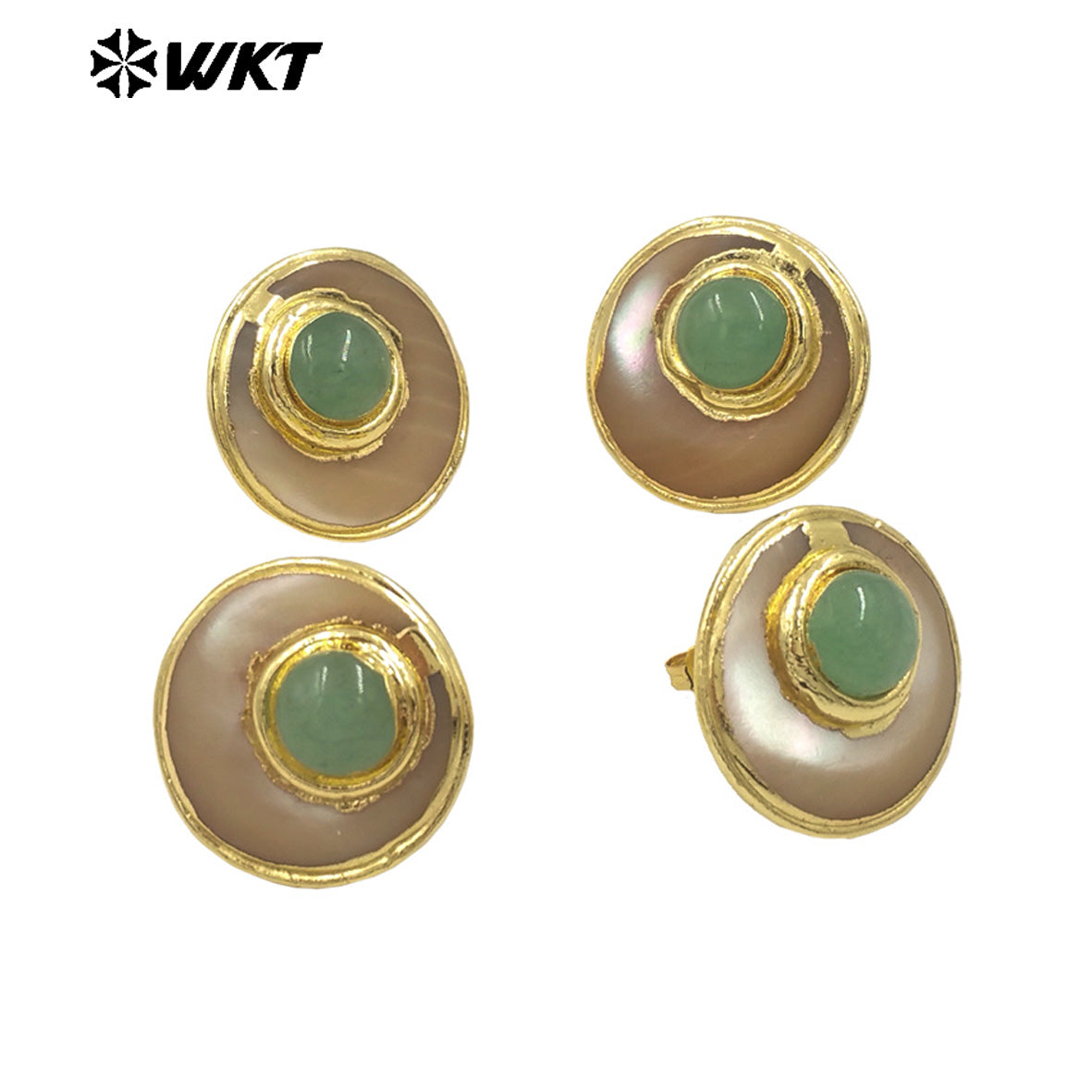 WT-MPE158 Newest Lovely Natural Round Shell Earrings With Jade Gold Electroplated Beautiful Fashion Ladies Jewelry Wholesale
