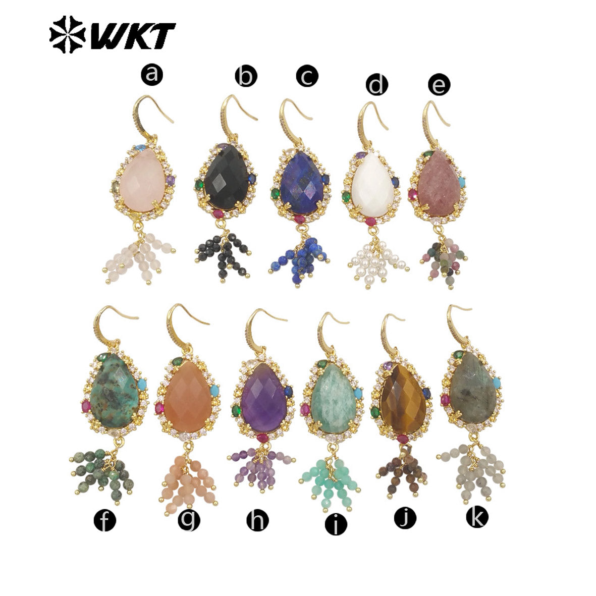 WT-ME107 WKT New Design Most Popular Handmade Wire Wrapped Tiny Beads Dangle Drop Stone Earring With Hoop Gold Party Studs