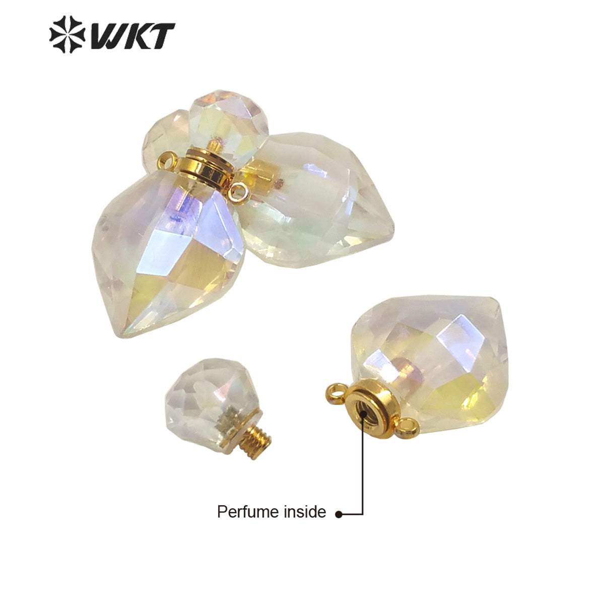 WT-P1711 WKT New Fashion Gold Exclusive Aura Angel Crystal Quartz Perfume Bottle Pendant Lady Elegant Small Aura Stone Bottle