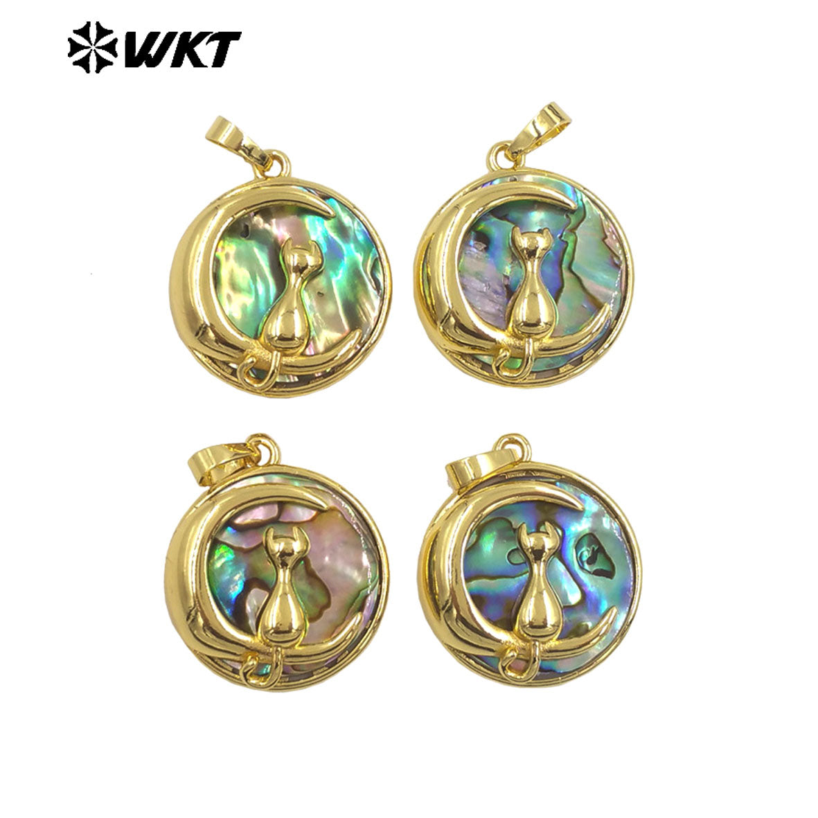 WT-JP440 Fashion High Quality Natural Abalone Shell Gold Plated Round Little Pendant For Women Vintage Style Jewelry Making