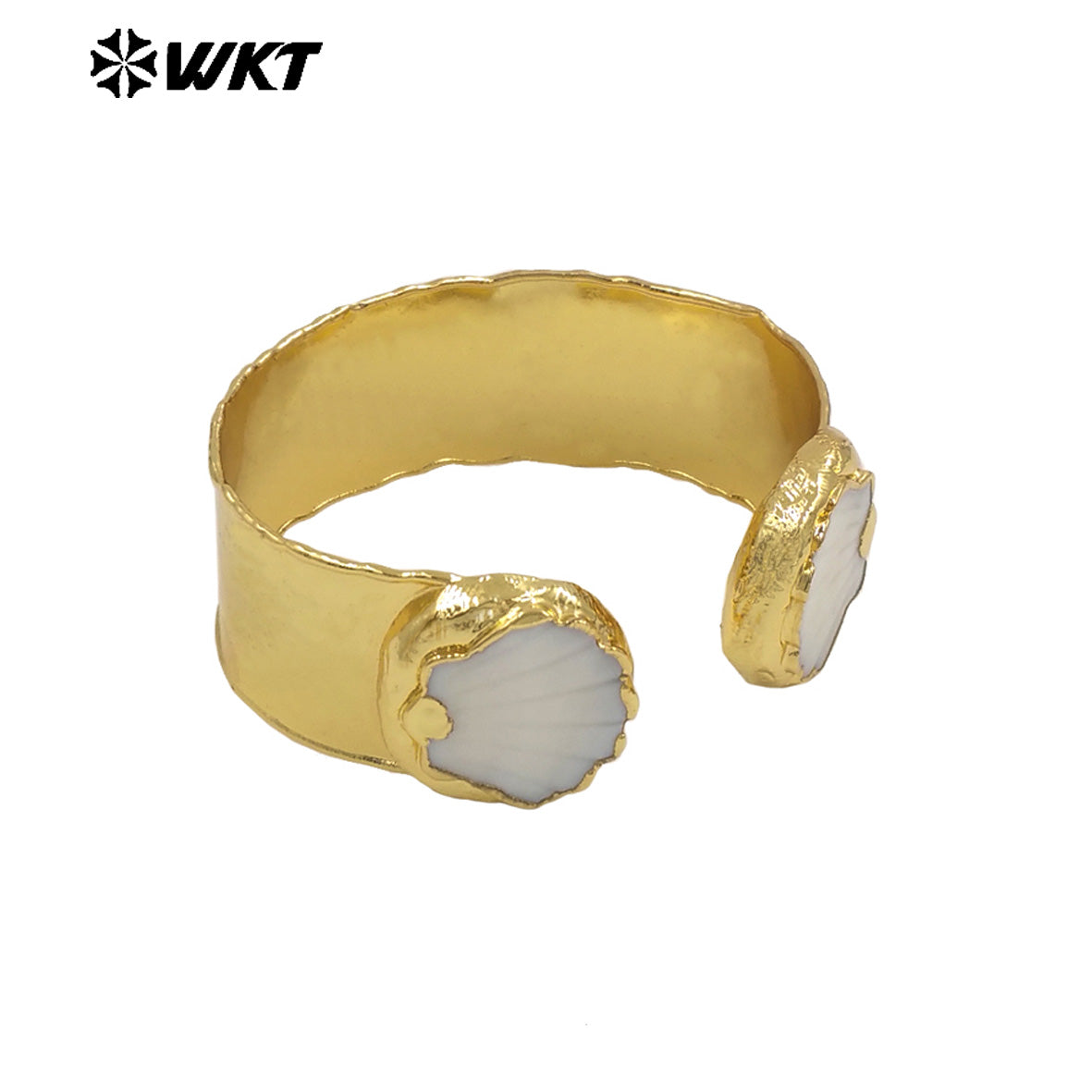 MPB130 Wholesale Amazing Hand Carved 18K Gold Plated Natural White Shell Adjustable Size Bangles For Women Fashion Jewelry Gift